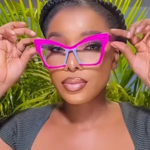 Chic cat eye glasses frame in vibrant magenta and blue with anti-blue light lenses