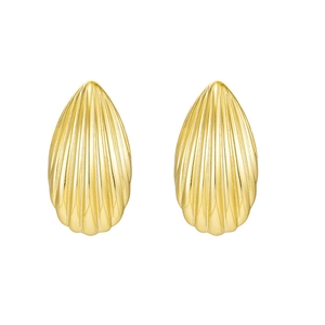 Minimalist S925 silver 18K gold-plated teardrop stud earrings with retro shell texture