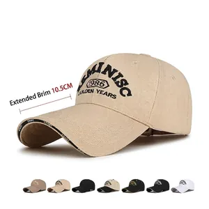Retro Polyester Baseball Cap Extended Long Brim 1986 Letter Embroidery Sun Protection Outdoor Adjustable Sporty Hat
