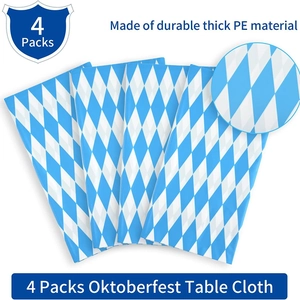 Set of 4 blue white checkered Oktoberfest tablecloths made of durable thick PE material
