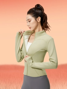 Giacca da yoga slim in pile verde chiaro con zip intera e collo alto per lo sport