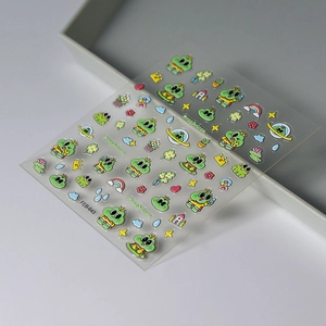 5D embossed frog prince nail art stickers with 3D texture and colorful cartoon patterns