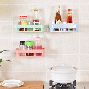Wall-mounted self-adhesive plastic storage racks for kitchen and bathroom in pastel colors