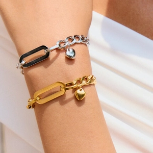 Fashion Stainless Steel Heart Pendant Bracelet For Women Toggle Clasp Cuban Link Chain Luxury Daily Jewelry Gift