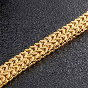 Close-up detail of a gold-plated square fish scale chain stainless steel men's bracelet