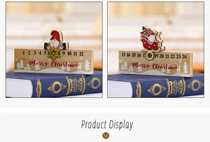 Detail of wooden Christmas countdown calendar with sliding gnome marker and forest motif