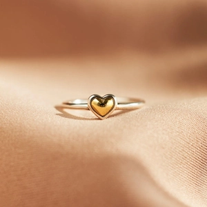 Minimalist Heart Ring 925 Sterling Silver Two Tone Gold Plated Geometric Fashion Jewelry For Women