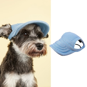 Cappellino a rete azzurro per cani con fori per le orecchie e cinturino regolabile