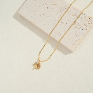 14K gold plated tree of life necklace featuring multi-color cubic zirconia stones pendant