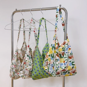 Women Cotton Floral Shoulder Bag Lightweight Large Capacity Tote Bag Daily Shopping Casual Pastoral Style