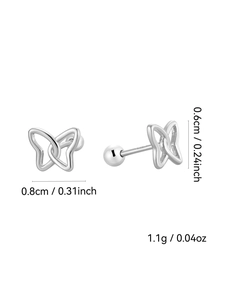 Detailed view of S925 silver butterfly stud earring with precise dimensions and weight