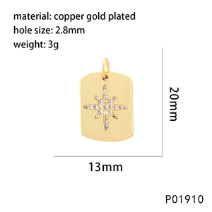 Star-shaped brass pendant with gold plating and zircon inlay for jewelry making