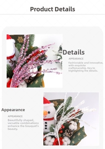 Detailed Christmas floral arrangement with snowman plush, glitter branches, and red berries