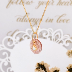 925 sterling silver gold plated necklace with strawberry quartz and opal gemstone