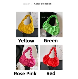 Selection of pleated cloud bags in yellow, green, rose red, and bright red colors