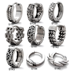Vintage Stainless Steel Hoop Earring Carved Dragon Totem Geometric Punk Gothic Style For Men Unisex Trendy Jewelry
