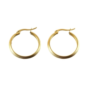 18K gold plated stainless steel hoop earrings with textured stripe pattern for women