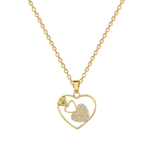 Luxurious hollow heart pendant necklace in gold finish with sparkling zircon pave on white background