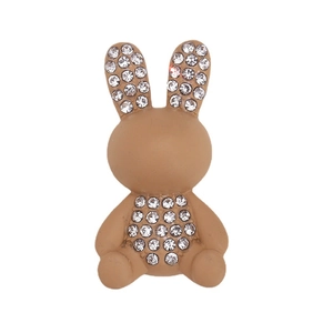 Cartoon rabbit accessory with brown matte finish and sparkling rhinestones inlay
