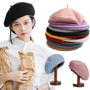 Women Solid Color Wool Blend Beret Hat French Retro Elegant Painter Cap Versatile Autumn Winter Warm Fashion Accessory