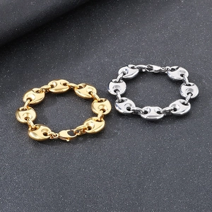 Polished gold and silver stainless steel coffee bean link chain bracelets for men and women