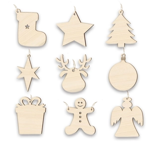 Lot de 9 décorations de Noël en bois naturel découpées au laser pour sapin