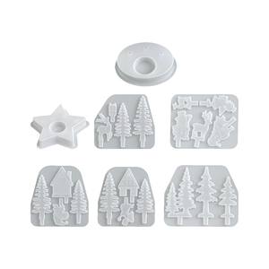 7-piece Christmas themed silicone mold set for DIY resin candles, star bases and trees