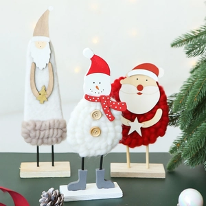 Figurines de bonhomme de neige et Père Noël en feutre et bois pour décoration de Noël