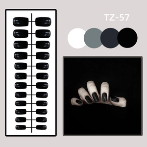 Glossy black long square press-on nails set with 24 pieces and model display TZ-57