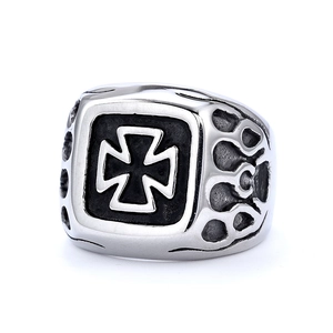 Iron Cross Signet Ring Stainless Steel Vintage Flame Pattern Punk Biker Gothic Jewelry For Men Women