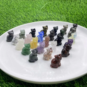 Mini Cat Figurine Natural Crystal Gemstone Hand Carved Animal Statue Home Office Decor Healing Pocket Stone Cute