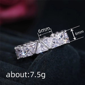 Luxury titanium and zircon ring for women with full-set 6mm triangular-cut stones