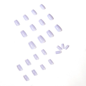 Lavender French tip press-on nails with 24 pieces in glossy purple square-oval shape