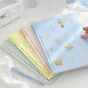 Carnets à spirale macaron avec motifs floraux dorés et pages de planification