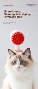 Detailed view of the 3-in-1 pet bath massage brush with soft red silicone bristles