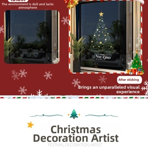 Détails des stickers sapin de Noël avant et après l'application sur la vitre