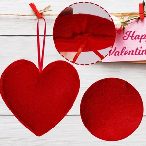 Set of 12 red felt heart ornaments with ribbons for Valentine Day festive decoration