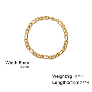 Detail showing 6mm width and 21cm length dimensions of the golden Figaro link chain