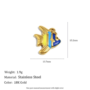 Detailed macro view of 18K gold plated stainless steel tropical fish pendant with enamel