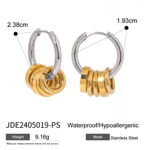 Waterproof stainless steel hoop earrings with gold contrast rings, 9.16g lightweight design