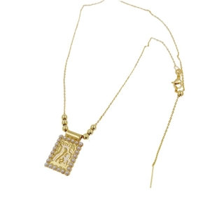 18K gold plated copper necklace with pearl rectangle pendant and abstract relief