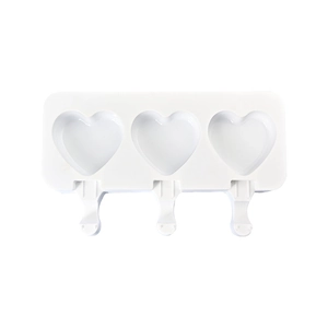 White 3-cavity heart-shaped silicone popsicle mold for DIY ice cream and cheese sticks