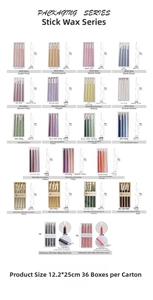 Detailed catalog of 25cm tapered candles in assorted colors for festive events