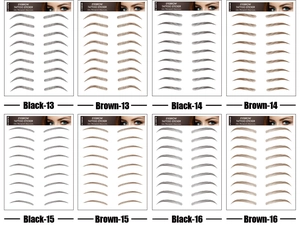 Waterproof 6D eyebrow tattoo stickers in black and brown shades with various shapes