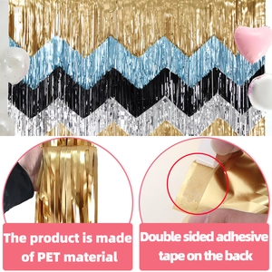 Metallic zigzag fringe curtain party backdrop with adhesive tape for birthday decoration