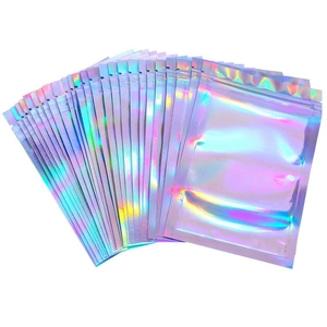 Holographic Resealable Plastic Bags Zip Lock Jewelry Packaging Pouches Rainbow Iridescent Self Sealing Bags
