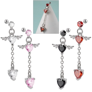 Boucle d'Oreille Helix Coeur Aile d'Ange Zircone Acier Inoxydable Chaîne Pendentif Piercing Bijoux Pour Femmes