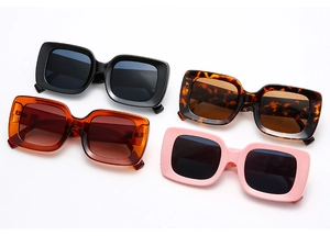 Collection of oversized square sunglasses in black, leopard, amber and pink colors