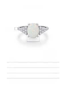 Macro detail of S925 sterling silver ring featuring a 7x9mm oval opal with tiny side zircons