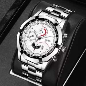 Reloj cronógrafo para hombre en acero inoxidable plateado con esfera blanca luminosa